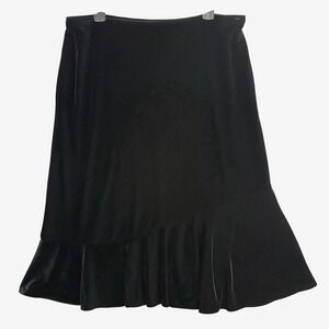 Vintage New York & Co L Black Velvet Ruffle Skirt Stretch Goth Romantic Witchy